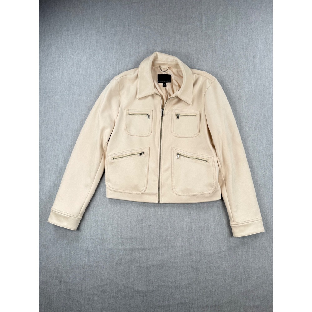 Banana Republic Womens XL Cream Vegan Suede Zip Utility Jacket Beige RN54023 - Picture 1 of 7